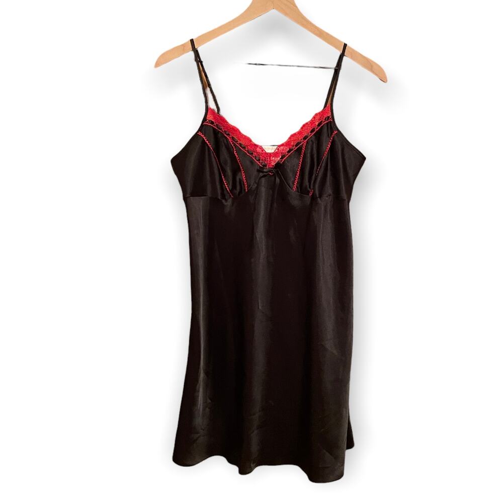 Y2K Black and Red "silk" and lace Mini Dress Slip